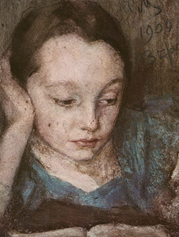 Sergei Maliutin, Portrait of Vera Maliutina, the Artist's Daughter, 1909. Pastel on cardboard. The Russian Museum